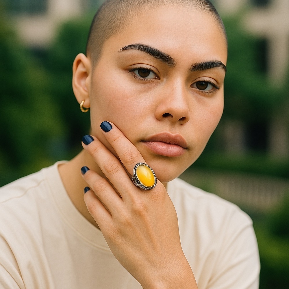 Plunder | Dalls Ring Size 9 Antique Silver Amber Gem Stone